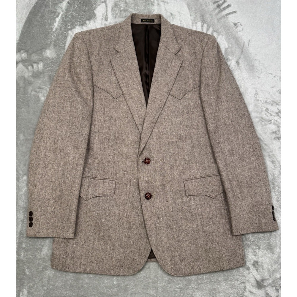 Circle S Brown Wool Sport Coat Mens 44L Western Yoke Blazer Jacket Cowboy Rodeo